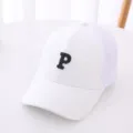 Kids white mesh baseball cap with black letter embroidery casual daily sun hat adjustable size - 54cm / Mesh P Letter Style / White