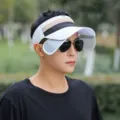 Men summer sun visor hat outdoor anti UV empty top cap breathable sports wide brim hat - KMQ Three-Color Empty Top Pull Board / White