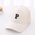 Kids mesh baseball cap with black letter embroidery, casual summer sun hat for kids. - 54cm / Mesh P Letter Style / Beige