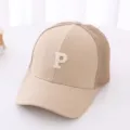 Kids khaki mesh baseball cap with cute letter P embroidery, casual sun hat for boys and girls. - 54cm / Mesh P Letter Style / Khaki