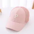 Kids pink mesh baseball cap with stylish letter embroidery, casual breathable cute sun hat. - 54cm / Mesh P Letter Style / Pink