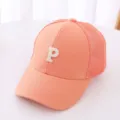 Kids orange mesh baseball cap with white letter P embroidery, casual sun hat for boys and girls. - 54cm / Mesh P Letter Style / Orange