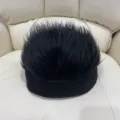 Funny spiky hair beanie cap black wig sailor docker hat unique cosplay costume headwear - Adjustable / Black Hair Landlord Hat / Black