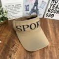 Women's knitted empty top sun visor hat, casual outdoor sports summer beach sun hat. - Adult 55-61cm / Khaki