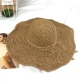 Damen Sommer Strand Strohhut Handgemachte große Krempe Sonnenhut faltbar UV Schutz - M (56-58cm) / Hellkaffee