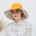 Reversible wide brim sun hat for women, stylish yellow cotton bucket hat for summer outdoor. - One Size with Windproof Cord / Yellow