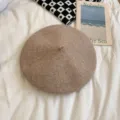 Classic wool beret for women, cozy winter warm hat, solid camel color vintage painter style. - M (56-58cm) / Mocha