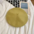 Women's Yellow Wool Beret Hat, Korean Retro Style Painter Cap for Autumn and Winter - M (56-58cm) / Mustard Green