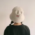 Beige bucket hat for women students, cute embroidered design, casual summer sun protection hat. - One Size / Palm Tree Beige