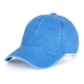 Blue washed cotton baseball cap for men and women, casual solid color outdoor sun hat. - One Size, Adjustable (51-61cm) / Six-Line Washed Sky Blue