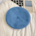 Classic blue wool beret hat for women, autumn and winter retro solid color painter cap. - M (56-58cm) / Light Blue