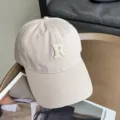 Beige καπέλο μπέιζμπολ με κεντημένο γράμμα R, ρετρό σχεδιασμός με κυρτό γείσο. - Μπεζ