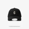 Classic black baseball cap with white letter C embroidery, stylish and casual outdoor hat. - Adjustable (55-59cm) / Small C Logo Style / Black
