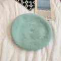 Mint green wool beret for women, cozy winter retro painter hat, stylish candy color headwear. - M (56-58cm) / Pale Green