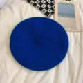 Royal blue wool beret for women, classic French artist hat, winter warm solid color cap. - M (56-58cm) / Sapphire Blue