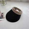 Black Straw Sun Visor Hat Empty Top Beach Summer UV Protection Sunhat Variant Style - One Size (55-58cm) / Black with Beige Band