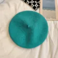 Women wool beret hat winter retro painter cap teal solid color warm autumn headwear - M (56-58cm) / Lake Green