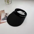 Black straw sun visor hat for women, empty top beach sunhat with embroidered letters stylish. - One Size (55-58cm) / Black Hoop in Black
