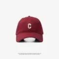 Burgundy baseball cap for women and men, classic cotton sun hat with embroidered letter C design. - Adjustable (55-59cm) / Small C Logo Style / Burgundy