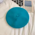 Turquoise wool beret hat for women, soft solid color winter painter cap, stylish warm headwear. - M (56-58cm) / Teal