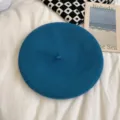 Stylish blue wool beret hat for women, autumn and winter retro painter hat flat lay variant. - M (56-58cm) / Teal