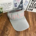 Grey knitted empty-top sun visor hat with pink sport letter for women outdoor sports - Adult 55-61cm / Light Gray