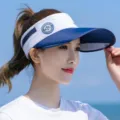 Sun visor hat for women, wide brim anti-UV empty top outdoor beach cap in white and blue. - One Size / 559 Navy Blue