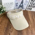 Beige knitted sport visor hat, empty top sun hat for women and students outdoor cycling summer. - Off White