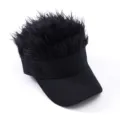Funny black novelty wig baseball cap with fake hair sun visor for men outdoor wear - Adjustable / Black Wig Baseball Cap / Black