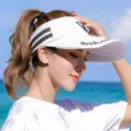 White empty top sun visor for women, outdoor UV protection big brim beach hat with striped side. - One Size / 179 White