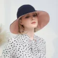 Double-sided bucket hat for women, navy blue and pink wide brim sun hat, casual summer hat. - One Size with Windproof Cord / Navy Blue