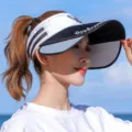 Women summer UV protection sun visor hat outdoor empty top wide brim baseball cap - One Size / 179 Black & White