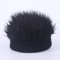 Funny spiky hair beanie hat, creative dockworker cap for street hip-hop party costume. - Adjustable / Knitted Black Hair Landlord Hat / Black