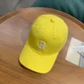 American vintage washed cotton baseball cap with embroidered letter R, casual yellow sun hat for couples - Adjustable / Bright yellow