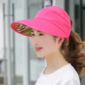 Pink women sun visor hat summer anti-uv wide brim beach casual empty top caps style - Adjustable / Plain Rose Red