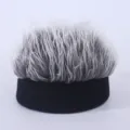 Funny fake hair beanie hat black melon skin cap with grey spiky wig for hip hop street style. - Adjustable / Knitted Gray Hair Landlord Hat / Black