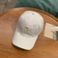 Classic white washed cotton baseball cap with retro letter embroidery, soft top sun hat for daily wear. - Adjustable / White