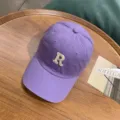 Purple washed cotton baseball cap with embroidered letter R for casual summer wear - Adjustable / Purple