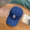 Classic washed cotton baseball cap with embroidered letter R, comfortable casual sun hat. - Adjustable / Washed Blue