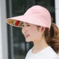 Pink empty-top sun visor hat with leaf print brim, summer UV protection outdoor cap. - Adjustable / Plain Light Pink