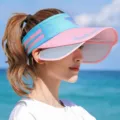 Femme chapeau visière soleil été anti-uv vide top large bord plage casquette sport - Taille unique / 179 Bleu clair et rose