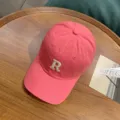 Pink washed cotton baseball cap with embroidered letter R casual outdoor sun visor hat - Adjustable / Magenta Pink