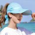 Visor de soleil bleu clair pour femme, chapeau d'ete anti-UV a large bord pour le sport. - Taille unique / 183 Bleu ciel