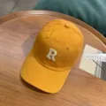Yellow washed cotton baseball cap with embroidered letter R stylish casual summer hat - Adjustable / Turmeric