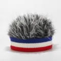 Novelty fake hair beanie cap funny wig sailor hat streetwear retro hip-hop funny hat. - Adjustable / Knitted Gray Hair / Blue Plaid