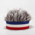 Funny novelty wig sailor skullcap featuring messy grey hair and blue white red knitted brim. - Adjustable / Knitted Brown Hair / Blue Plaid