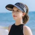 Chapeau de soleil femme été extérieur protection UV haut vide large bord casquette noire - Taille unique / 584 Noir profond (couleur populaire)