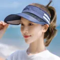 Casquette de protection solaire d'été pour femme grand bord anti-uv chapeau de plage - Taille unique / 584 Bleu marine