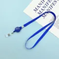 Solid blue retractable badge reel lanyard with ID card holder, thin polyester neck strap - 1.0 Retractable Lanyard / Dark Blue