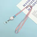 Pink retractable badge reel lanyard, solid color polyester long neck strap for ID card holder. - 1.0 Retractable Lanyard / Pink
